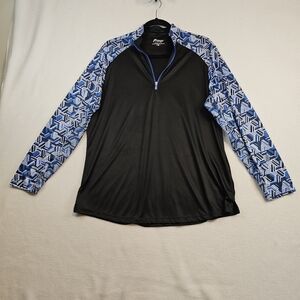 Fringe Golf Black and Blue Geometric Long Sleeve Shirt ¼ Zip Size XL